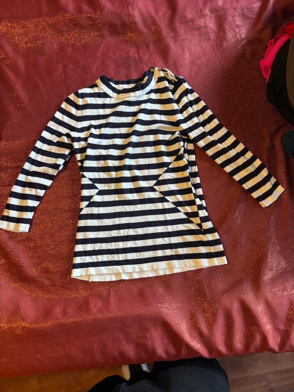 The Limited Sweater Womens S Navy White Striped Long Sleeve Button Shoulder